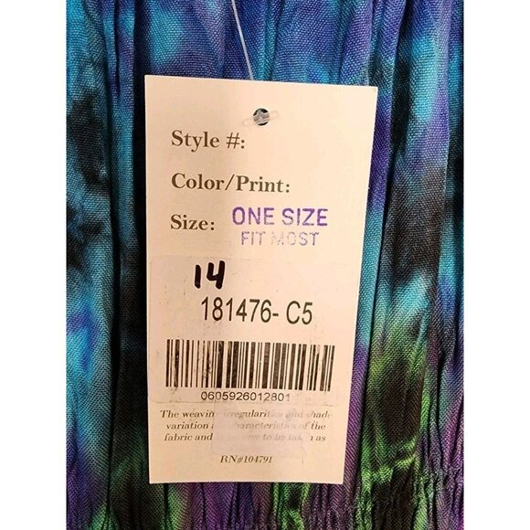 Advance Apparels Dress One Size Fits Most Smocked Waist Blue Purple Tie Dye Boho - Picture 6 of 6